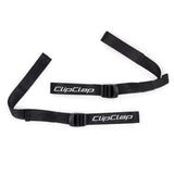 Clix-Performance Strap aus schwarzem Nylon mit weißem ClipClap Print und schwarzem Kunststoff-Regulator zur Größenverstellung