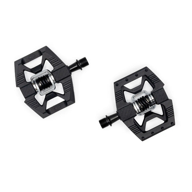 Crankbrothers Double Shot 1 Kombipedale in schwarz mit Stahlachse und Edelstahlfeder, Pedalkörper mit Pins und Riffelungen